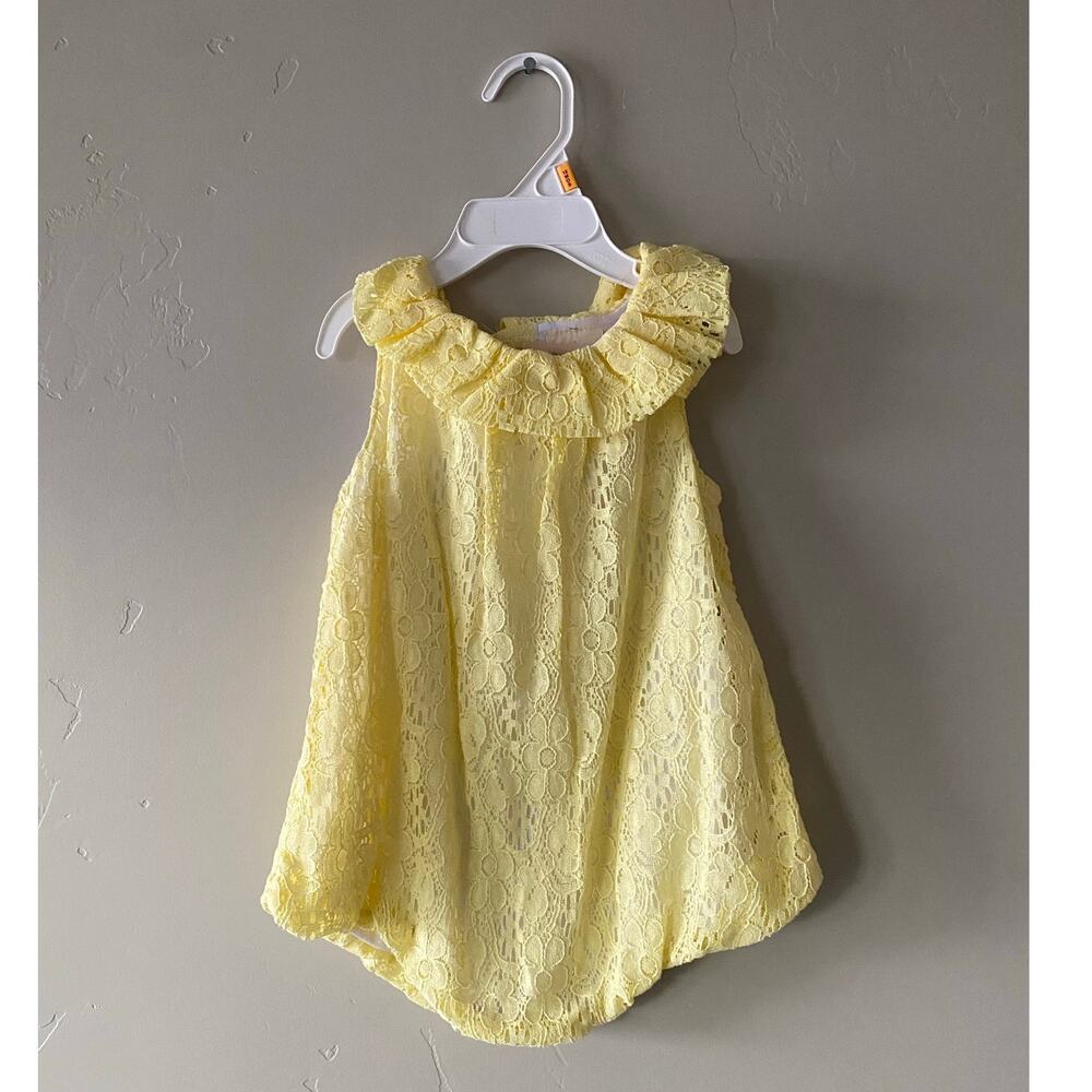 First Impressions Collared Yellow Lace Bubble Sleeveless Romper- Size 12m NWT